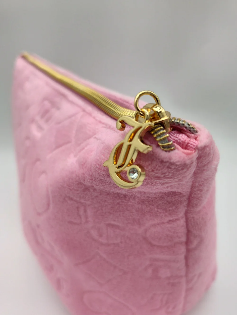 JUICY COUTURE Pink Velour Monogram Cosmetic Bag Travel Bottle NWT